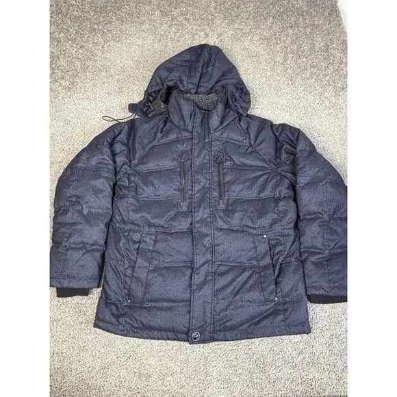 Hawke & Co Jacket Mens L Down Puffer Hooded Insulated Faux Fur Collar Full Zip - Picture 1 of 11